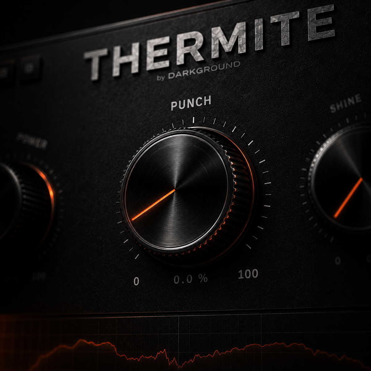THERMITE plugin close-up of the POWER, PUNCH and SHINE knobs
